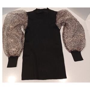 New Look Leopard Print Sheer sleeve Mock neck sweater Size 3X